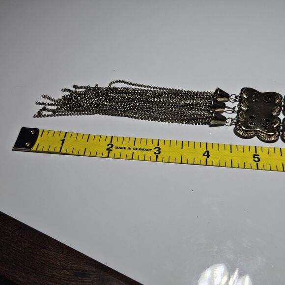 Large Gold Tone Tassel Articulated Statement Necklace 36" - Picture 10 of 15